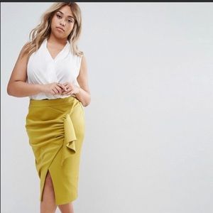 ASOS curve mustard yellow wrap style skirt